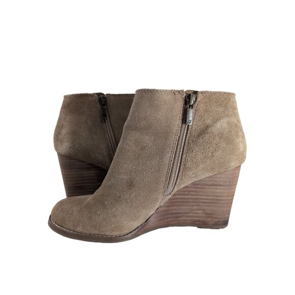 Lucky Brand Wedge Ankle Boot Bootie Women 8.5 Tan Boho Western Suede Yakeena - Picture 5 of 12